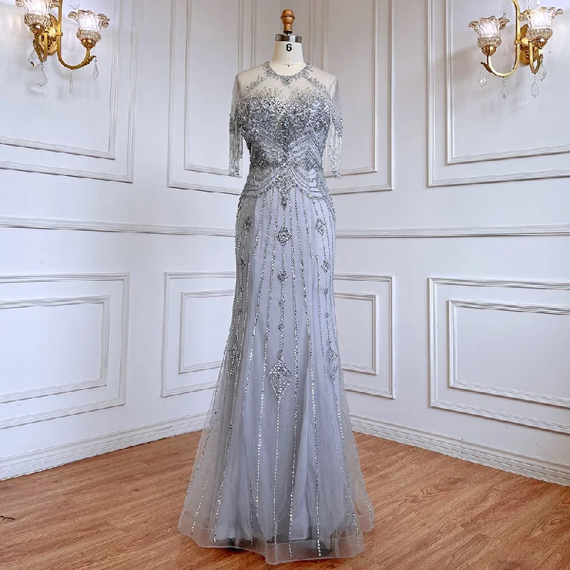 Super Sale Serene Hill Grey Mermaid O-Neck Short Sleeves Elegant Beaded Luxury Tassel Dubai Evening Dresses Gowns For Women Party 2024 LA70646 Super Sale Serene Hill Grey Mermaid O-Neck Short Sleeves Elegant Beaded Luxury Tassel Dubai Evening Dresses Gowns For Women Party 2024 LA70646