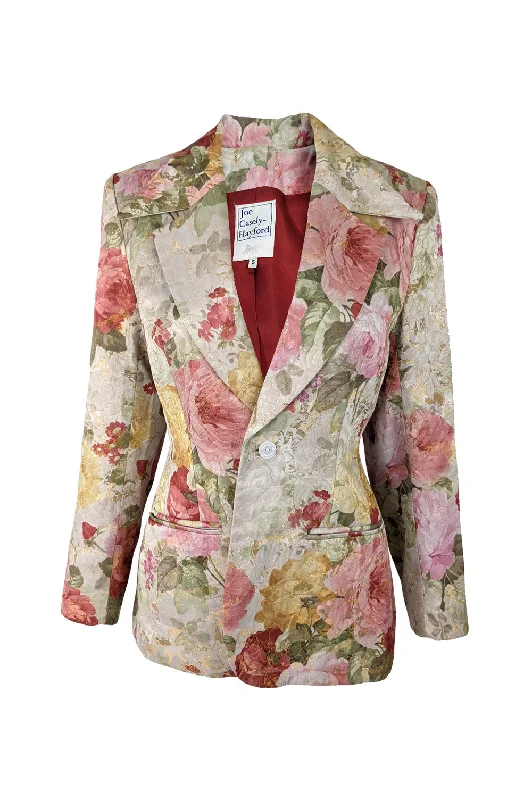Midnight Sale Vintage Womens Floral Peony Jacquard Blazer, 1990s