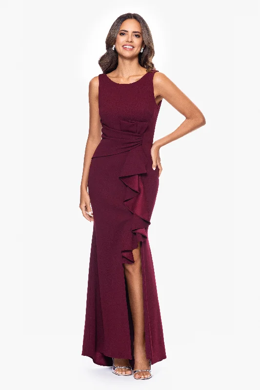 Price Cut "Christine" Scuba Crepe Ruffled Bow Gown