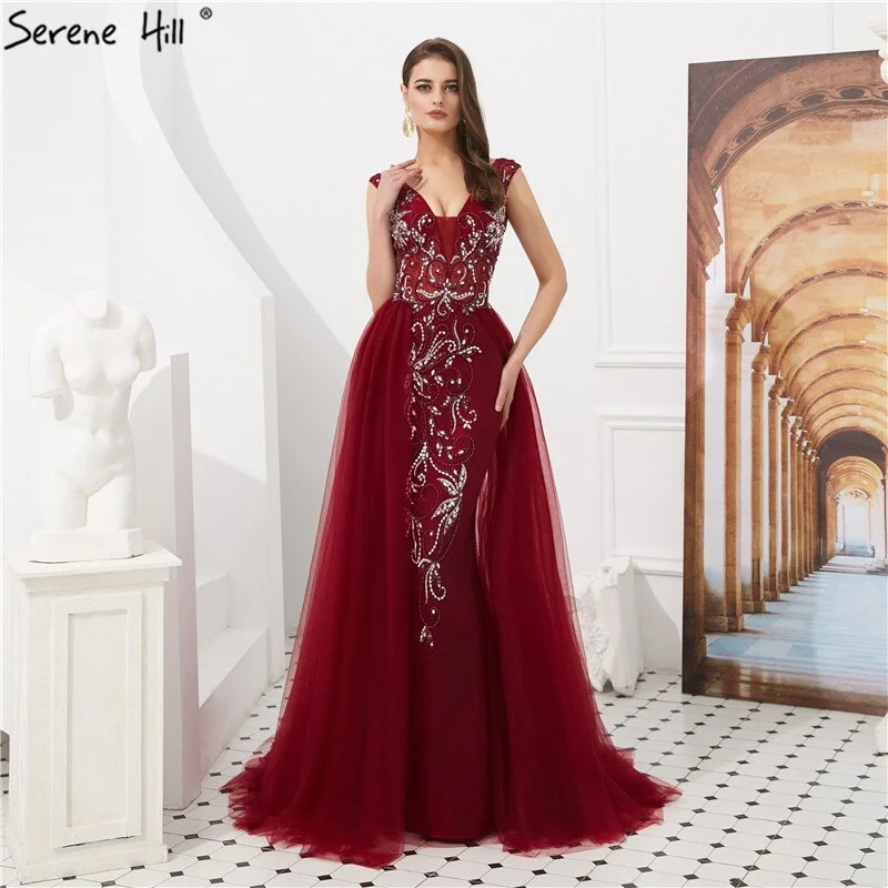 Don't Wait Sale Dubai Wine Red Crystal Beading Evening Dresses 2024 Backless Sexy Mermaid Fromal Evening Gowns Serene Hill LA60805