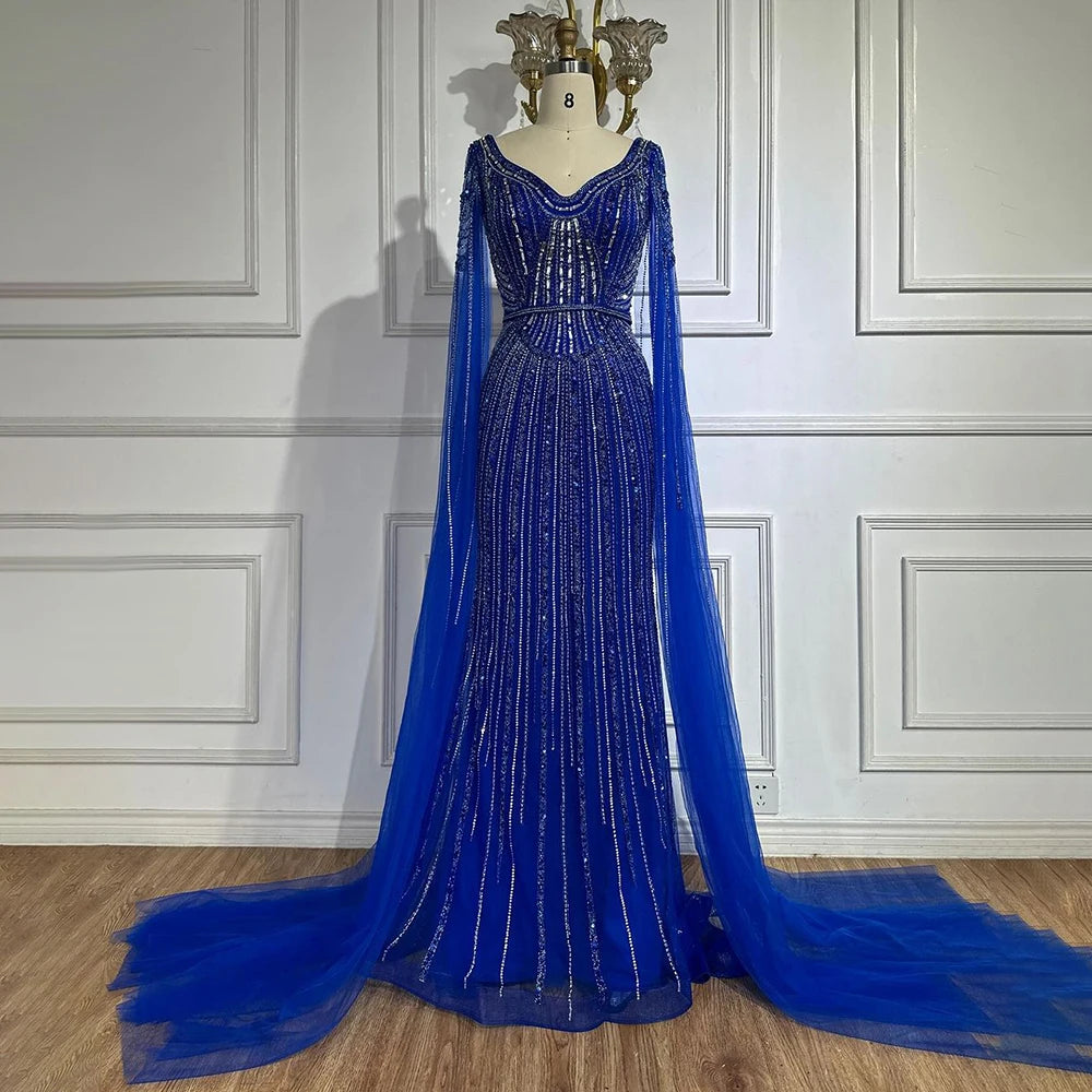 Savings Bonanza Serene Hill Dubai Royal Blue Elegant Cape Sleeves Beaded Arabic Luxury Evening Dresses Gowns for Women Party 2024 LA72502 Savings Bonanza Serene Hill Dubai Royal Blue Elegant Cape Sleeves Beaded Arabic Luxury Evening Dresses Gowns for Women Party 2024 LA72502