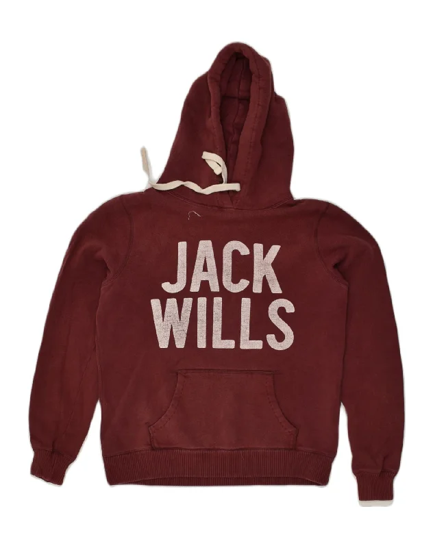 Today's Special JACK WILLS Womens Graphic Hoodie Jumper UK 12 Medium Burgundy Cotton