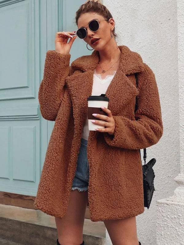 Crazy Savings Oversized V-Neck Women Shearling Coat