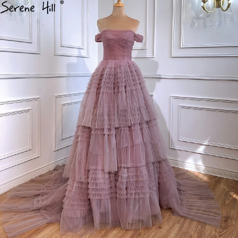 Act Now Serene Hill Pink Off Shoulder Wedding Dresses 2024 Tiered Sexy Simple High Quality Bridal Gowns HM67120 Custom Made