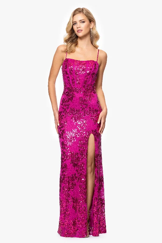 Big Savings "Annie" Long Sequin Lace Corset Dress