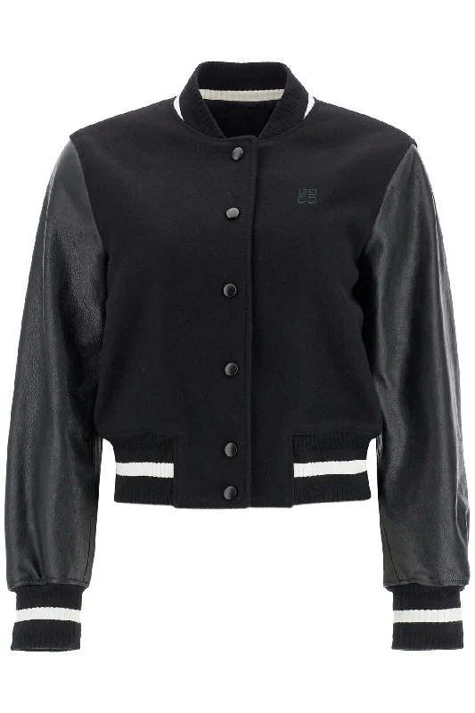 Today’s Deal Wool And Leather Varsity Jacket  - Black