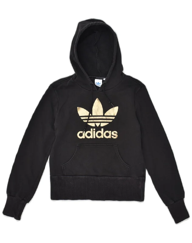 Seasonal Clearance ADIDAS Womens Graphic Hoodie Jumper EU 38 Medium Black Cotton