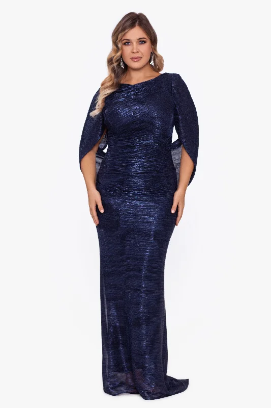 Special Buy Plus "Elaine" Metallic Crinkle Long Dress