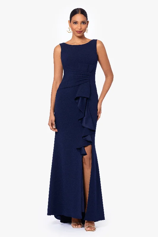 Exclusive Savings "Christine" Scuba Crepe Ruffled Bow Gown
