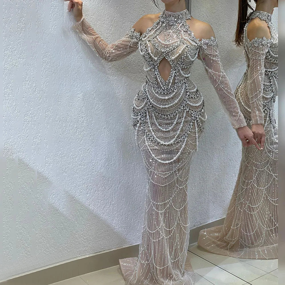 Big Savings Serene Hill Dubai Arabian Luxury Evening Gowns 2024 for Women Nude Dress with Front Cutout for Weddings and Parties LA72607