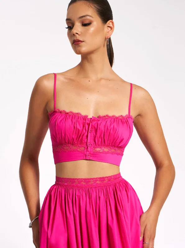 Instant Savings Maya Fuchsia Cotton Poplin Top With Lace Trim