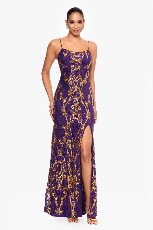 Lowest Prices "Zari" Long Sequin Placement Spaghetti Strap Dress