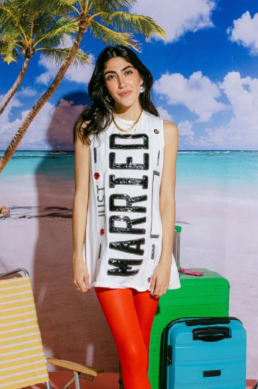 Deal of the Day White Just Married Tank Dress