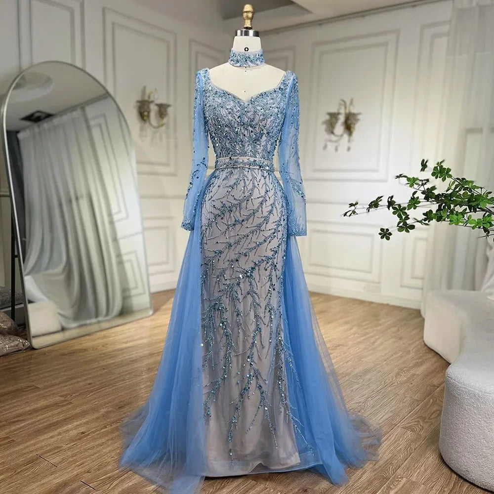 Midnight Madness Serene Hill Arabia Blue Mermaid Elegant With Overskirt Luxury Dubai Evening Dresses Gowns For Women Wedding Party 2024 LA71653E Midnight Madness Serene Hill Arabia Blue Mermaid Elegant With Overskirt Luxury Dubai Evening Dresses Gowns For Women Wedding Party 2024 LA71653E
