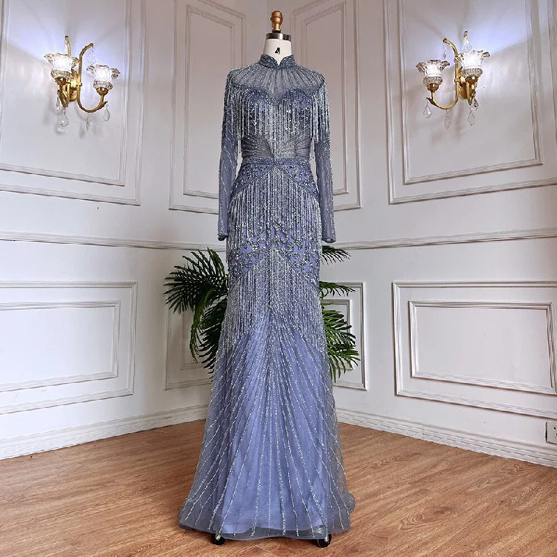 Sale Event Serene Hill Muslim Blue Elegant Mermaid Beaded Tassel Dubai Long Evening Dresses Gowns For Women Wedding Party 2024 LA71986 Sale Event Serene Hill Muslim Blue Elegant Mermaid Beaded Tassel Dubai Long Evening Dresses Gowns For Women Wedding Party 2024 LA71986