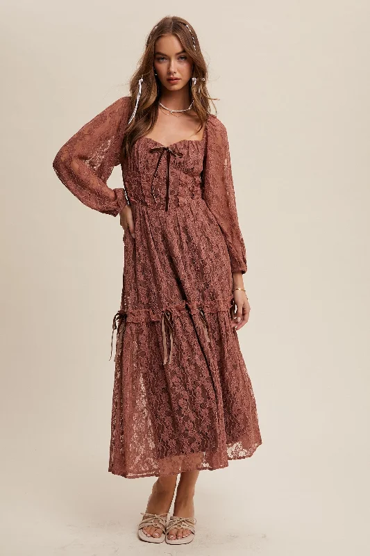 Daily Deals Rosewood Lace Tiered Midi Dress