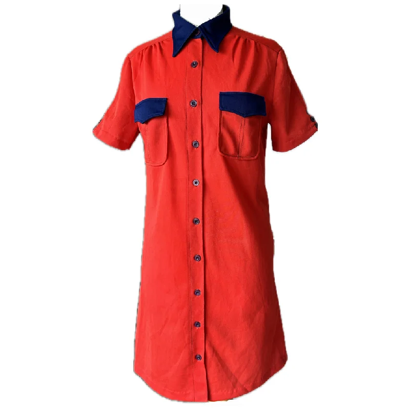 Buy Now Mod navy blue and red vintage 1960s button through shirt dress