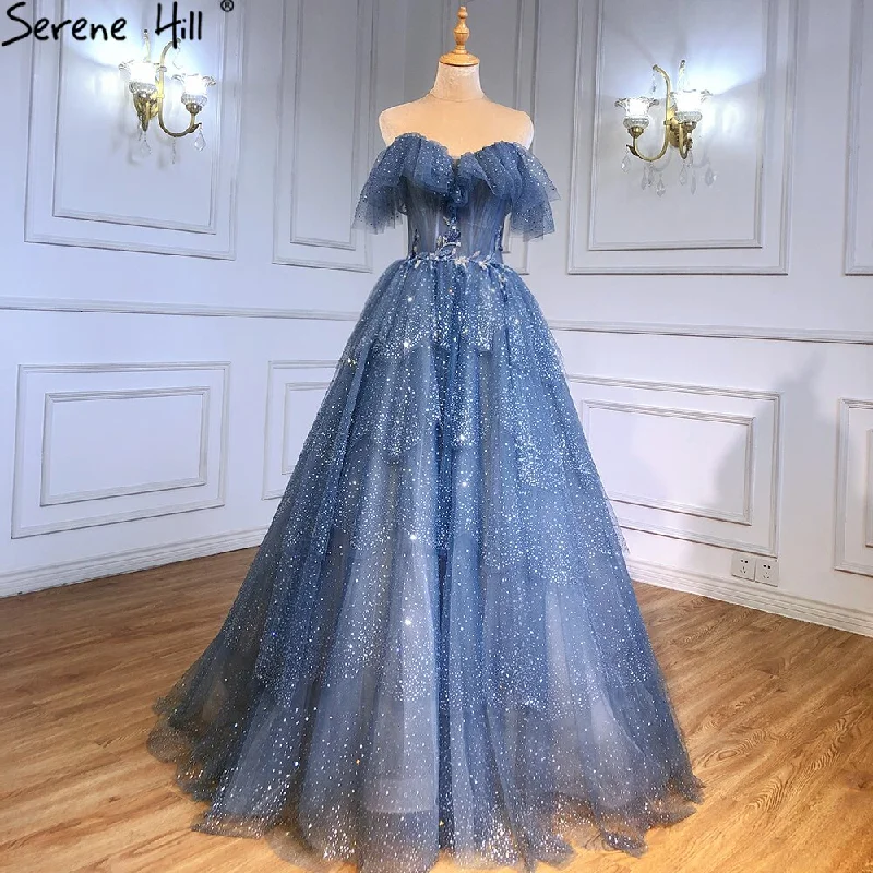 Price Rollback Serene Hill Blue Sweetheart Evening Dresses Gowns 2024 Beaded Tiered Bling Sexy For Women Party LA71450