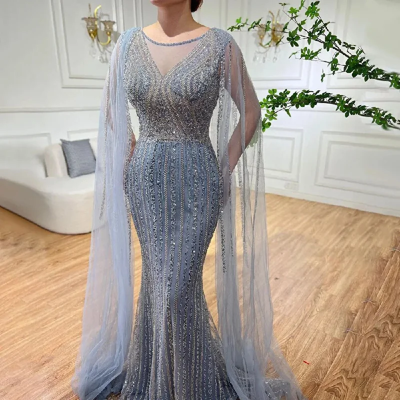 Exclusive Offers Serene Hill Blue Mermaid Elegant Cape Sleeves Beaded Arabic Long Evening Dresses Gowns For Women Wedding Party 2024 LA72173 Exclusive Offers Serene Hill Blue Mermaid Elegant Cape Sleeves Beaded Arabic Long Evening Dresses Gowns For Women Wedding Party 2024 LA72173
