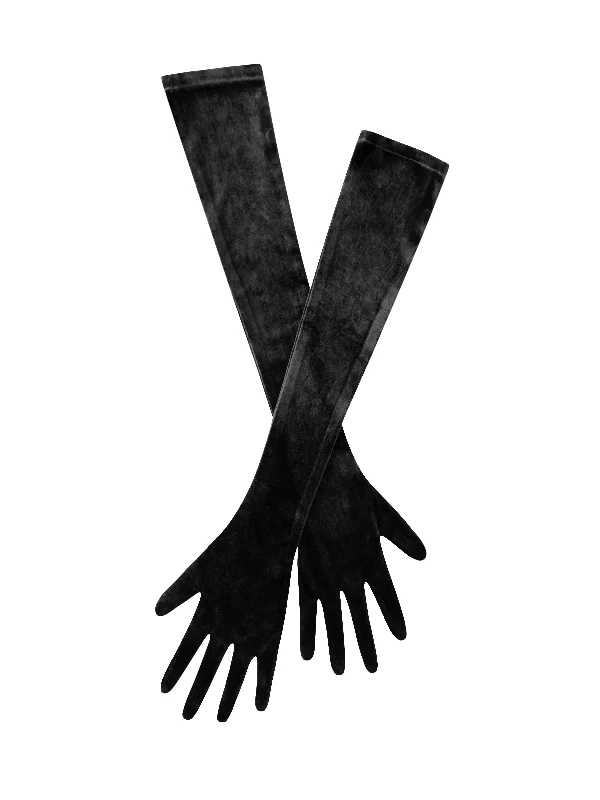 Limited Stock Ozella Black Velvet Opera-length Gloves