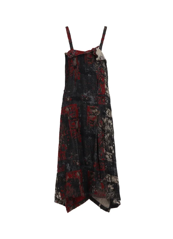 Hot Deal FLORAL JACQUARD PLEATED SHOULDER STRAP DRESS