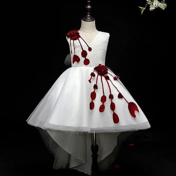 Midnight Madness Toddler Girl Round Neck White Elegant Puffy Princess Party Dress