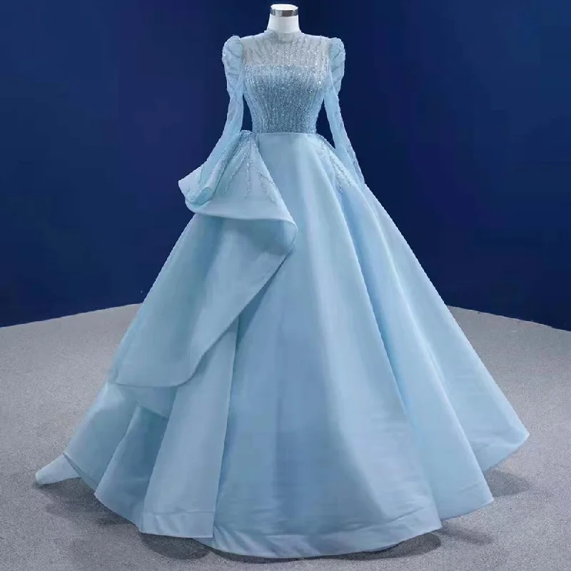 Midnight Madness Serene Hill Muslim Blue Lace Up Wedding Dresses 2024 Beaded High-end Bridal Dress HM67392 Custom Made