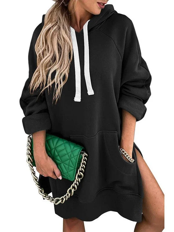 Unbeatable Prices Women'S Medium Length Solid Color Velvet Hoodie With Drawstring Pocket - Street Style Sweatshirt