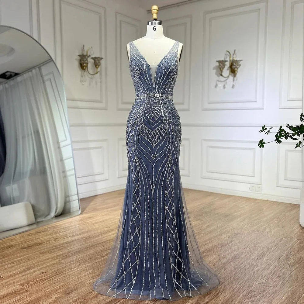 Closeout Serene Hill 2024 Blue Mermaid Elegant Spaghetti Straps Beaded Luxury Evening Dresses Gowns for Woman Wedding Party LA72450 Closeout Serene Hill 2024 Blue Mermaid Elegant Spaghetti Straps Beaded Luxury Evening Dresses Gowns for Woman Wedding Party LA72450