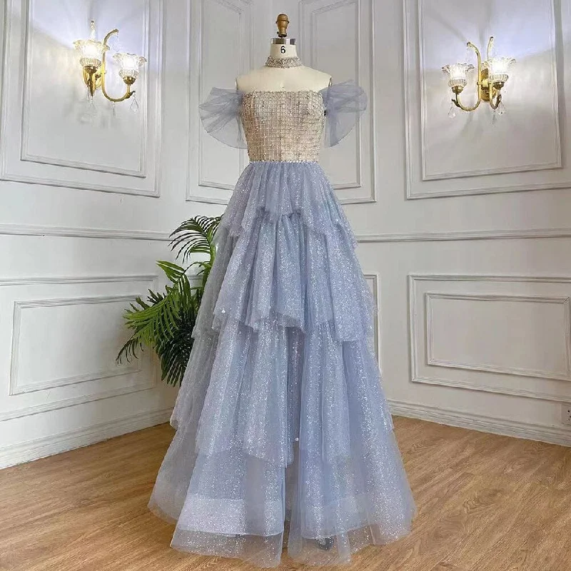 Limited Stock Serene Hill Arabic Blue A-Line Sexy Boat Neck Beaded Lace Up Luxury Dubai Evening Dresses Gowns 2024 For Women Party LA71898 Limited Stock Serene Hill Arabic Blue A-Line Sexy Boat Neck Beaded Lace Up Luxury Dubai Evening Dresses Gowns 2024 For Women Party LA71898