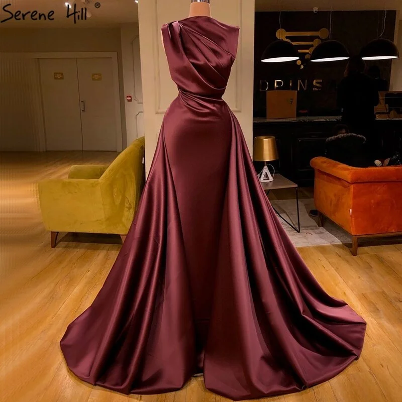 Online Only Wine Red Mermaid Simple Evening Dresses Design 2024 Sleeveless Satin Lace Up Formal Dress Serene Hill LA70577