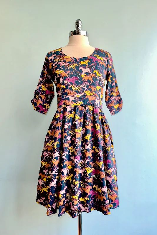 Now or Never Blue Horses Serephina Dress by Mata Traders