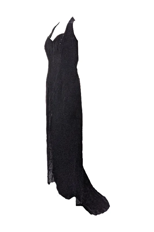 Super Sale Darnell of London Vintage Black Floor Length Evening Dress, 1980s
