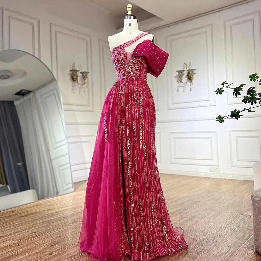Final Markdown Serene Hill 2024 Arabic Fuchsia One Shoulder Blue Beaded Luxury Dubai Evening Gowns with Side Skirt for Women's Party LA72664 Final Markdown Serene Hill 2024 Arabic Fuchsia One Shoulder Blue Beaded Luxury Dubai Evening Gowns with Side Skirt for Women's Party LA72664