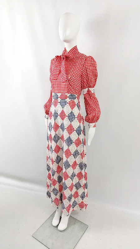 Bonus Savings St Andre Red & White Gingham Check Maxi Dress, 1970s