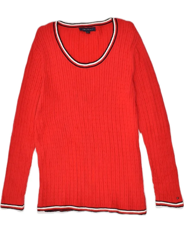 Incredible Offers TOMMY HILFIGER Womens Crew Neck Jumper Sweater UK 14 Large Red Cotton