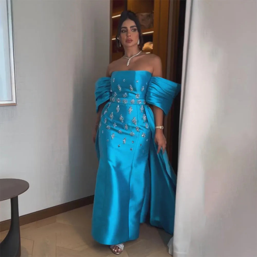 Grand Opening Sale Serene Hill Arabic Blue Satin Mermaid Strapless Puff Sleeves Beaded Evening Dresses Gowns for Women Wedding Party 2024 LA72405 Grand Opening Sale Serene Hill Arabic Blue Satin Mermaid Strapless Puff Sleeves Beaded Evening Dresses Gowns for Women Wedding Party 2024 LA72405