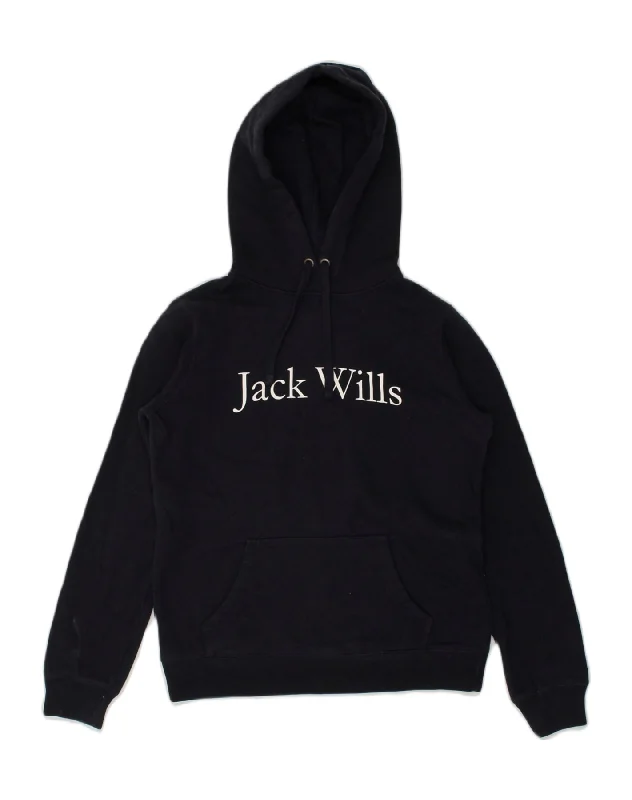 Value Deals JACK WILLS Womens Graphic Hoodie Jumper UK 8 Small Navy Blue Cotton