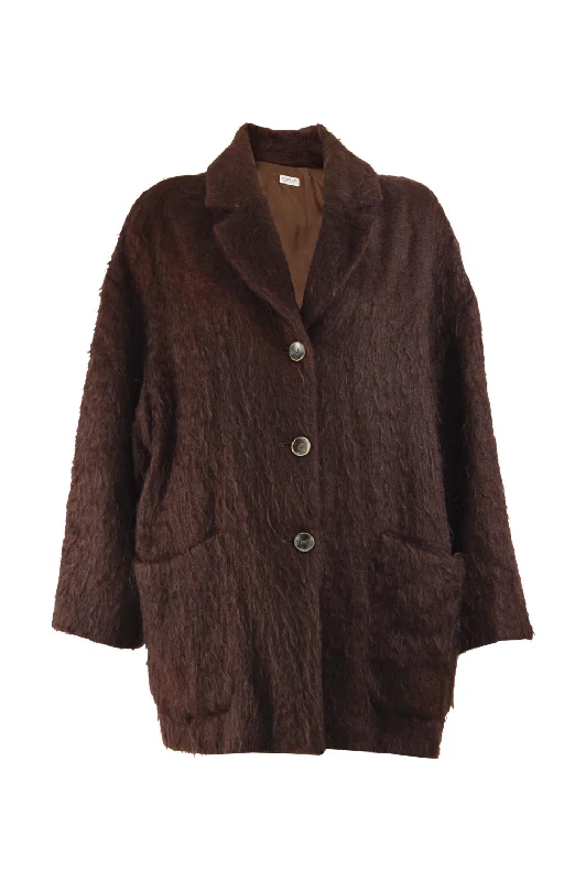 Markdown Madness Womens Brown Vintage Mohair & Wool Oversized Coat, 1980s