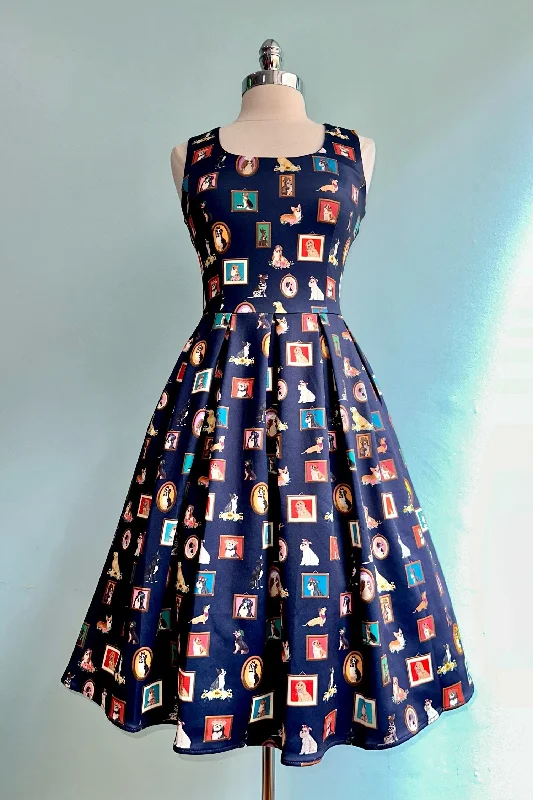 Early Access Puppy Portrait Amanda Dress in Navy by Dolly & Dotty