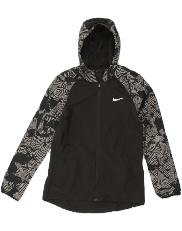 Deep Discounts NIKE Womens Zip Hoodie Sweater UK 10 Small Black Colourblock Polyester