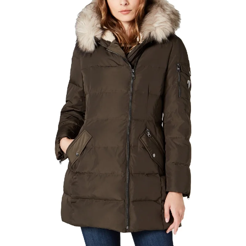 Friends and Family Sale Vince Camuto Women's Asymmetric Quilted Down Puffer Coat with Faux Fur Trim