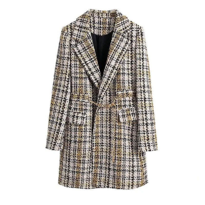 Online Only Tweed Plaid Women Coat