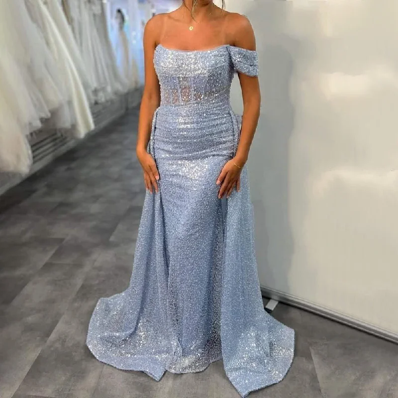 Closeout Sale Serene Hill Blue Mermaid Elegant Sexy Off Shoulder Overskirt Evening Dresses Gowns Beaded 2024 For Women Party LA71729 Closeout Sale Serene Hill Blue Mermaid Elegant Sexy Off Shoulder Overskirt Evening Dresses Gowns Beaded 2024 For Women Party LA71729