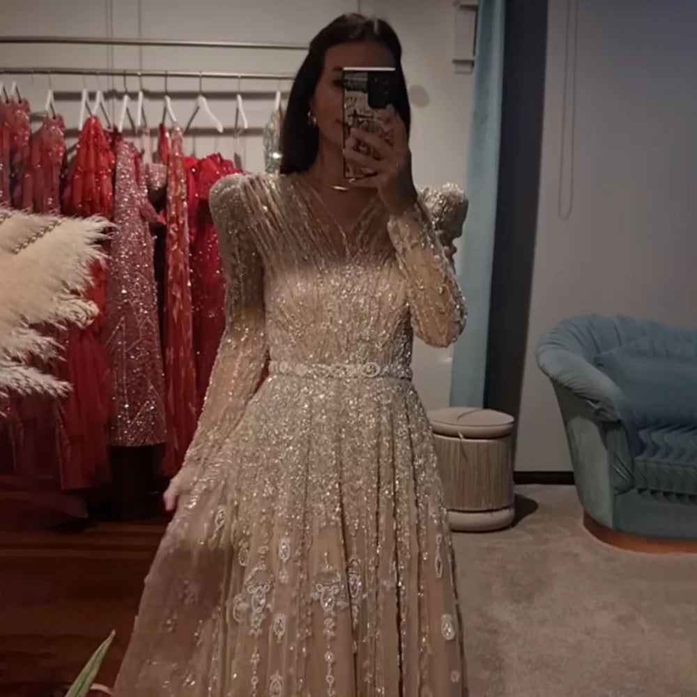 Discount Extravaganza Serene Hill Saudi Arabic Luxury Nude A-Line Beaded Evening Dress Gown for Formal Occasion 2024 LA71803D