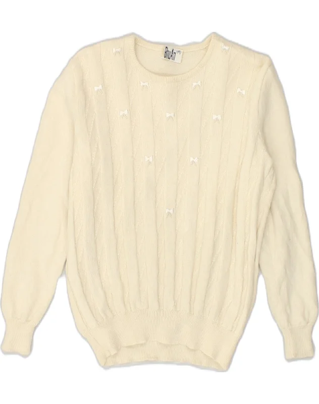 Major Savings VINTAGE Womens Crew Neck Jumper Sweater UK 16 Large Beige Wool