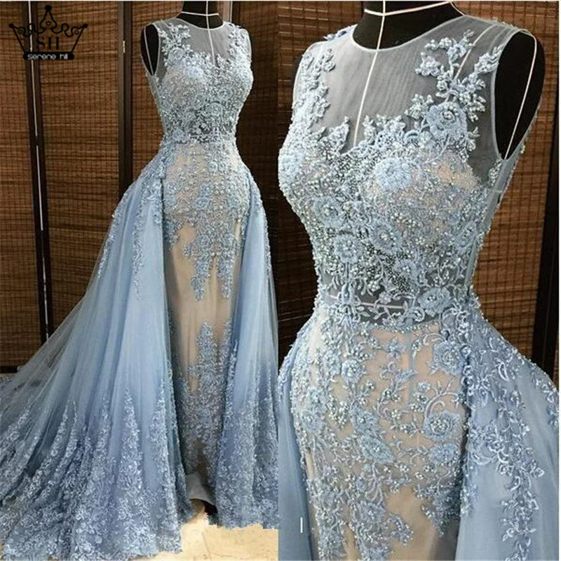 Weekend Deal Mermaid Evening Dress Long Light Blue Sleeveless Tulle Formal HA2114