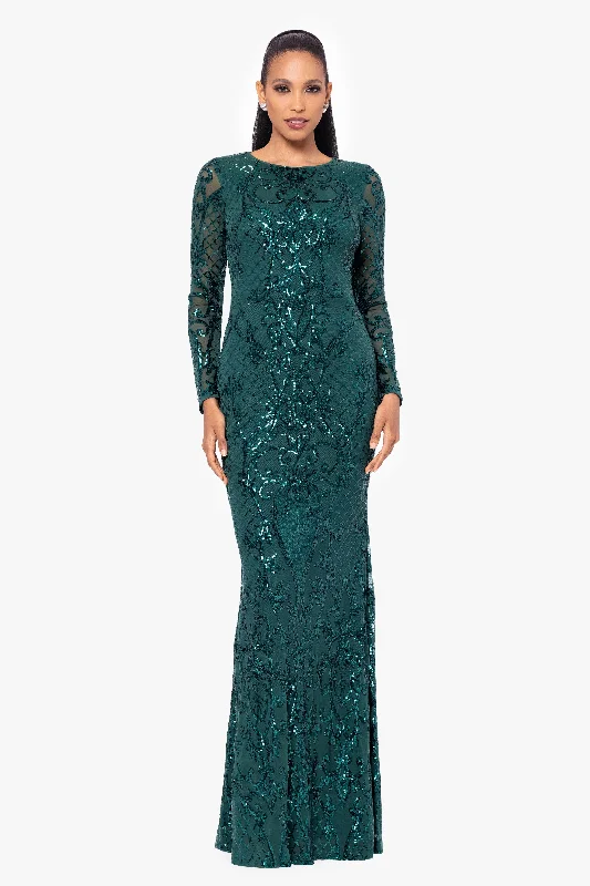 Flash Deals Petite "Nara" Long Sleeve Sequin Placement Gown
