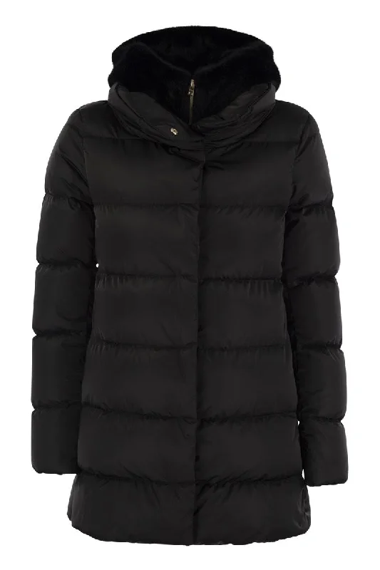 Special Discount Down jacket with bib and cruelty-free fur hood