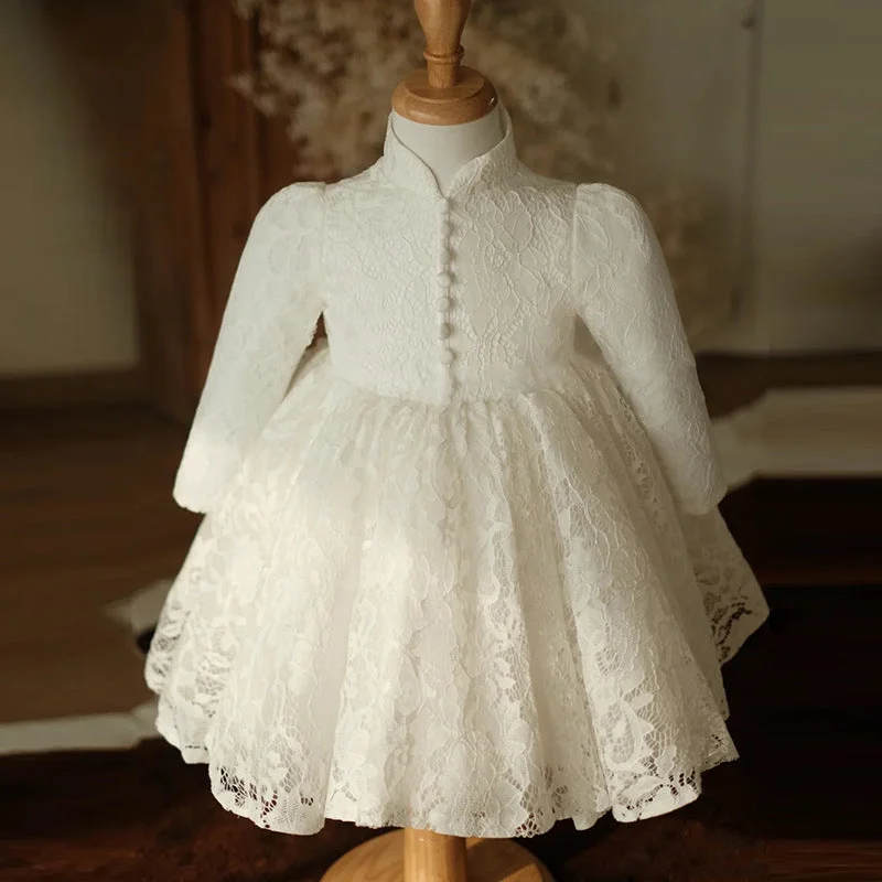 Quick Sale Girl White Long Sleeve Stand Collar Lace Princess Dresses Baby Girl Formal Dresses Quick Sale Girl White Long Sleeve Stand Collar Lace Princess Dresses Baby Girl Formal Dresses